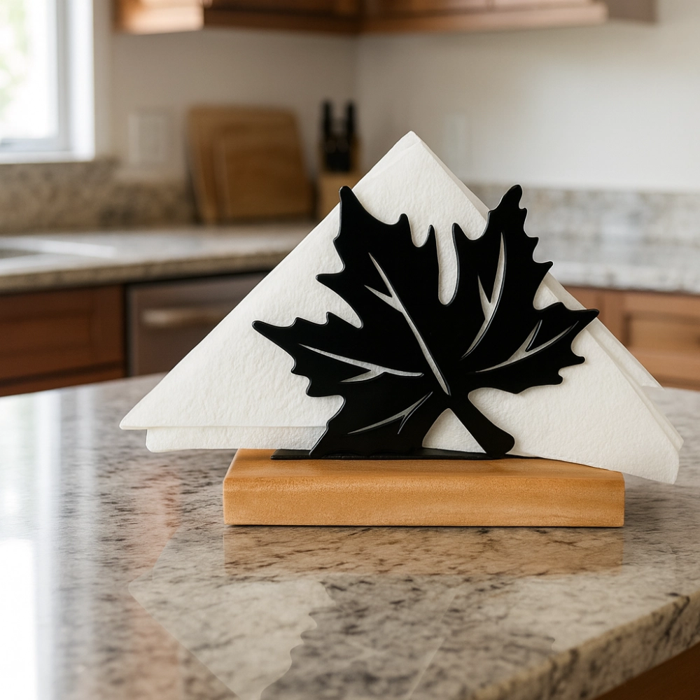 MapleLeaf Wooden Base Tissue Holder TW01ML